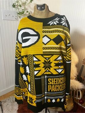 Yellow and Green Green Bay Packers Holiday Knit Sweater